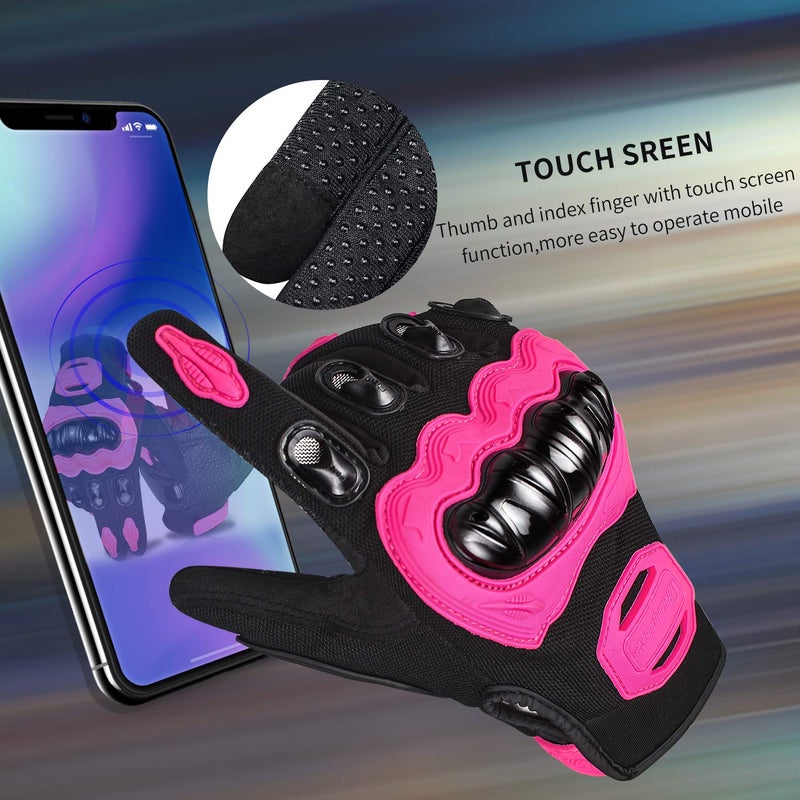 ELCYCO Motorcycle Gloves for Women Touch Screen Summer Motorbike Dirt Bike Full Finger Gloves Road Racing  Cycling  Climbing Motocross (Pink  Large) - Image 2